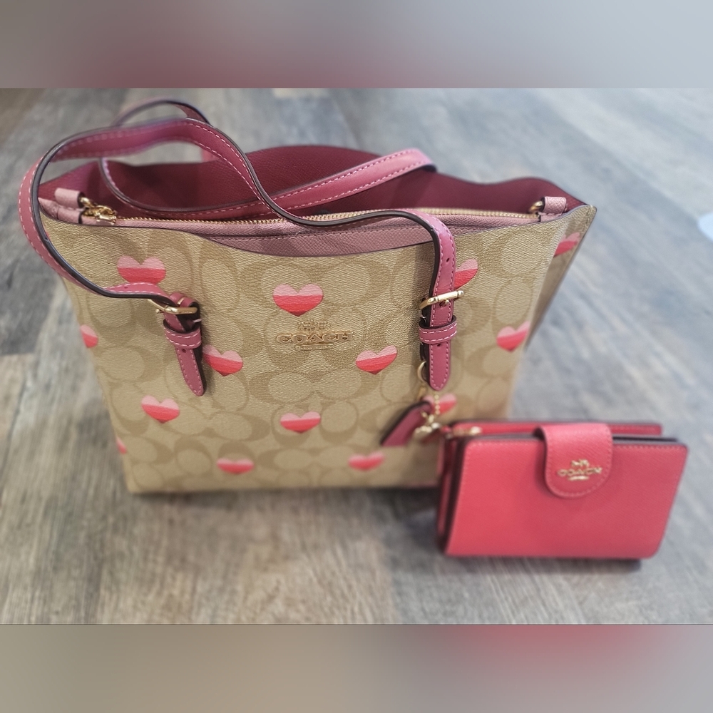 Coach Tan and Pink Heart Women's Bag